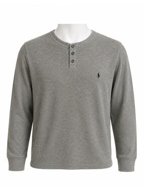 Size S Polo Ralph Lauren Men’s Gray Waffle Knit Henley Long Sleeve Shirt Pony